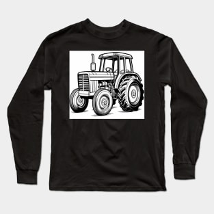 Black And White Tractor Design Long Sleeve T-Shirt